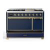 ILVE UM12F Majestic II 48 inch Dual Fuel Range with 8 Black Brass Burners, Griddle