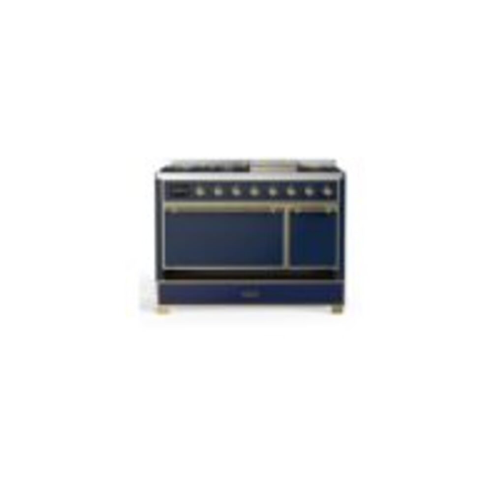 ILVE UM12F Majestic II 48 inch Dual Fuel Range with 8 Black Brass Burners, Griddle