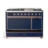 ILVE UM12F Majestic II 48 inch Dual Fuel Range with 8 Black Brass Burners, Griddle