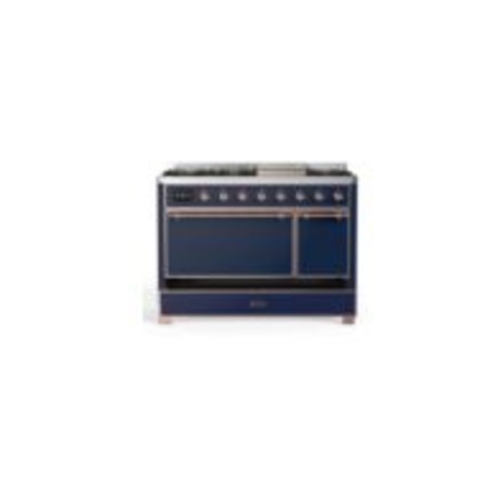 ILVE UM12F Majestic II 48 inch Dual Fuel Range with 8 Black Brass Burners, Griddle