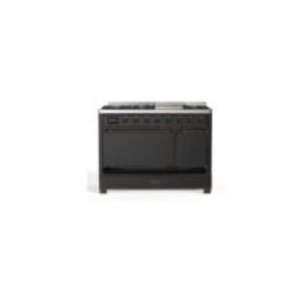 ILVE UM12F Majestic II 48 inch Dual Fuel Range with 8 Black Brass Burners, Griddle