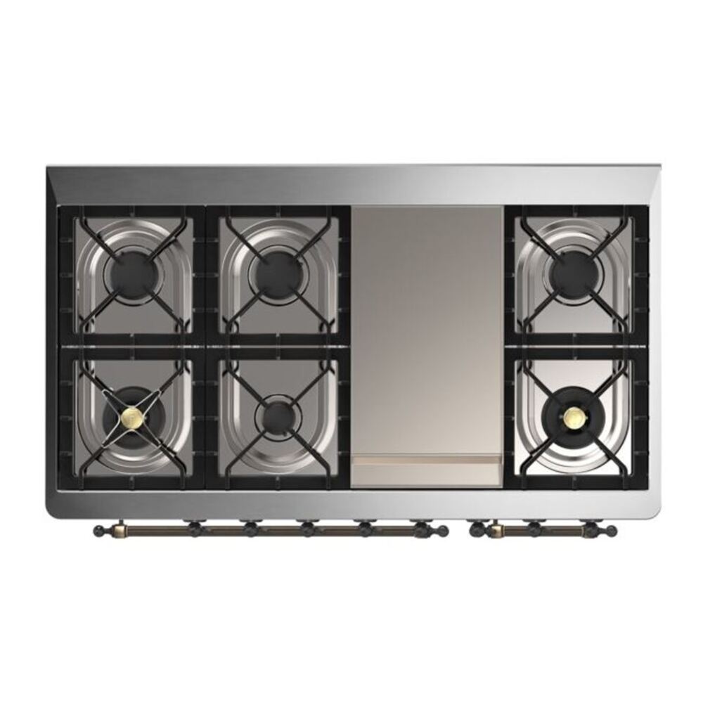 ILVE UM12FDQNS3MGB Majestic II 48 inch Dual Fuel Range with 8 Black Brass Burners, Griddle (Natural Gas, Solid Door, Graphite Matte, Burnished) 12 ILVE UM12F Majestic II 48 inch Dual Fuel Range with 8 Burners, Griddle