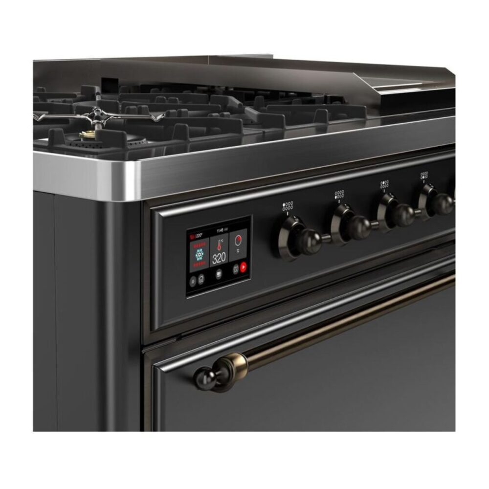ILVE UM12F Majestic II 48 inch Dual Fuel Range with 8 Black Brass Burners, Griddle