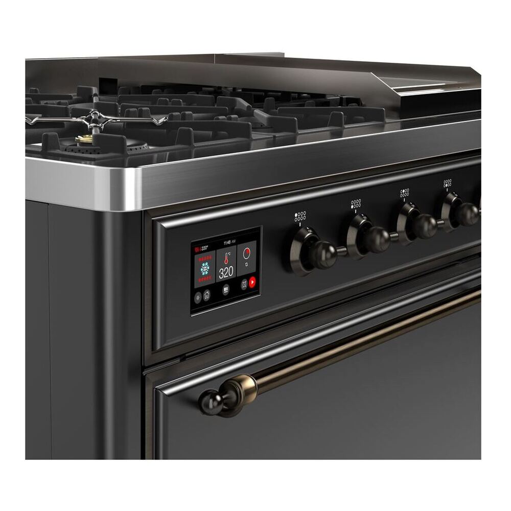 ILVE UM12FDQNS3MGB Majestic II 48 inch Dual Fuel Range with 8 Black Brass Burners, Griddle (Natural Gas, Solid Door, Graphite Matte, Burnished) 6 ILVE UM12F Majestic II 48 inch Dual Fuel Range with 8 Black Brass Burners, Griddle
