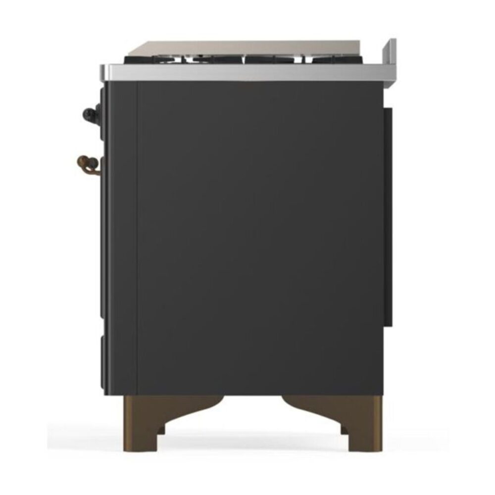 ILVE UM12F Majestic II 48 inch Dual Fuel Range with 8 Black Brass Burners, Griddle