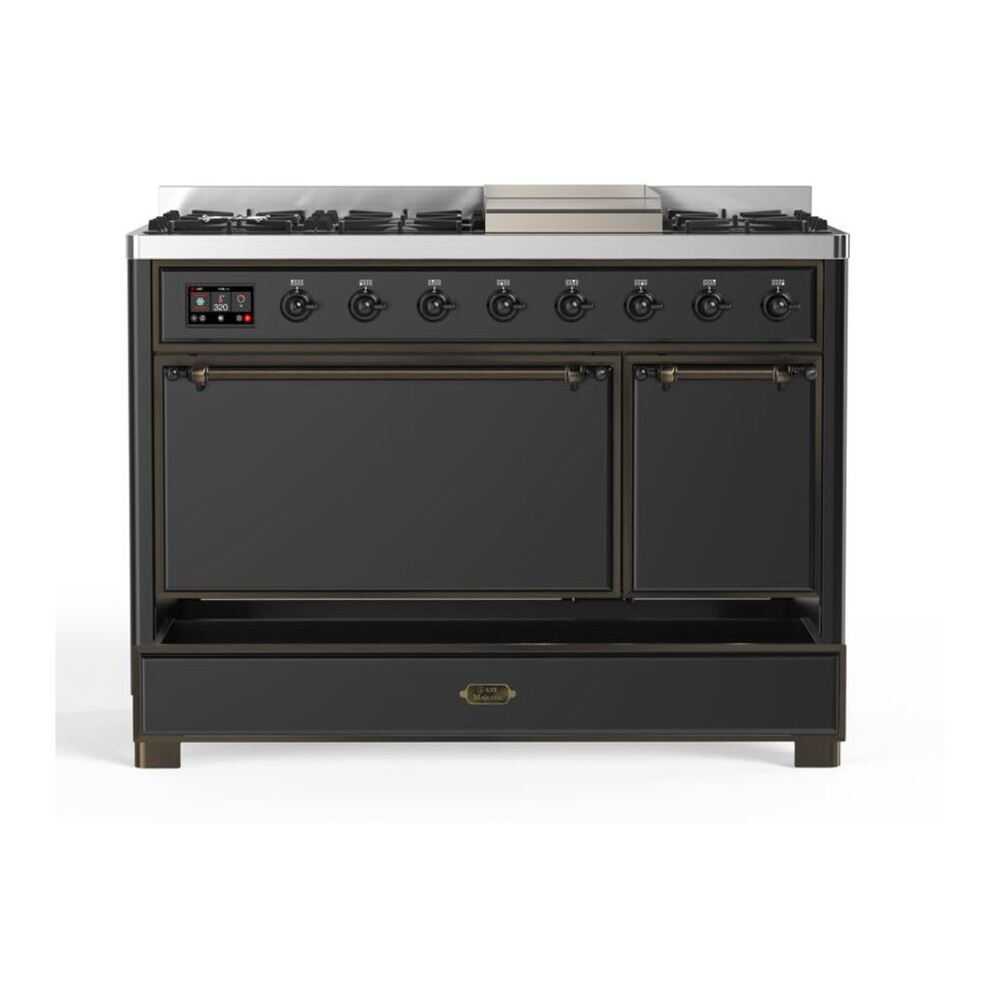 ILVE UM12FDQNS3MGB Majestic II 48 inch Dual Fuel Range with 8 Black Brass Burners, Griddle (Natural Gas, Solid Door, Graphite Matte, Burnished) 9 ILVE UM12F Majestic II 48 inch Dual Fuel Range with 8 Black Brass Burners, Griddle