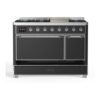 ILVE UM12F Majestic II 48 inch Dual Fuel Range with 8 Black Brass Burners, Griddle