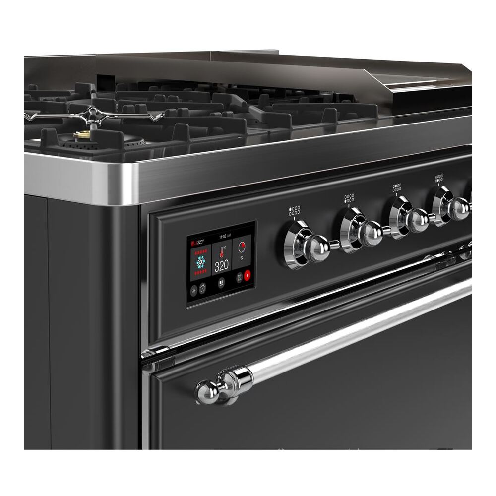 ILVE UM12F Majestic II 48 inch Dual Fuel Range with 8 Black Brass Burners, Griddle