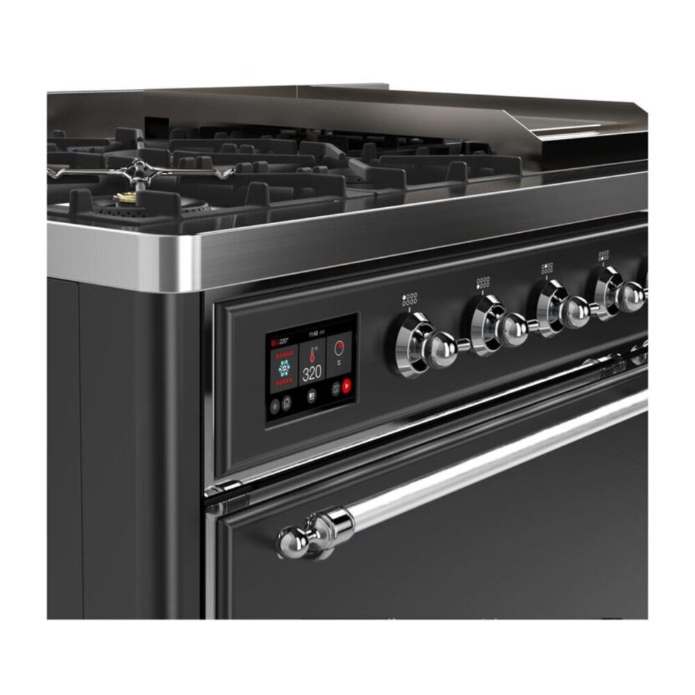 ILVE UM12F Majestic II 48 inch Dual Fuel Range with 8 Black Brass Burners, Griddle