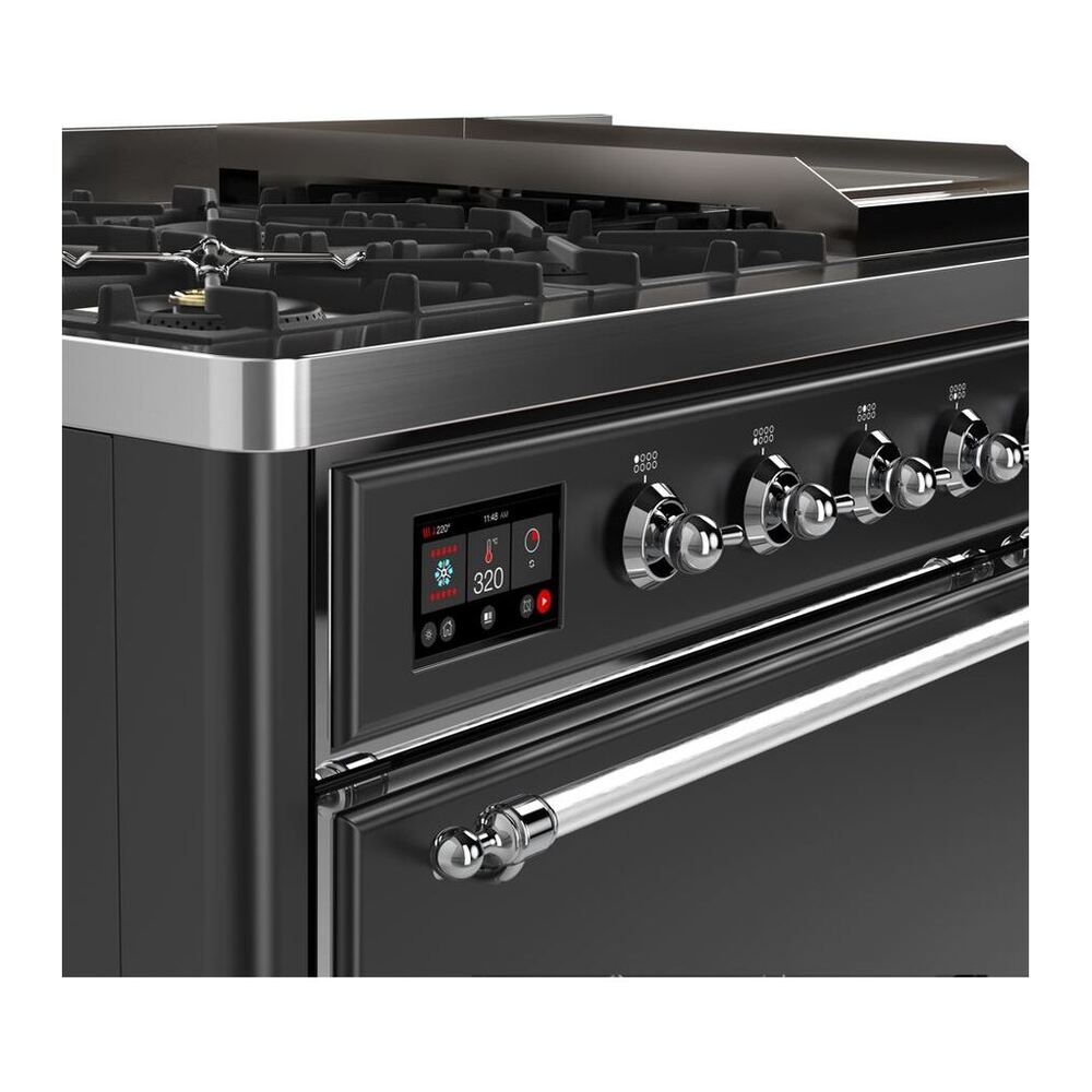 ILVE UM12FDQNS3MGC Majestic II 48 inch Dual Fuel Range with 8 Black Brass Burners, Griddle (Natural Gas, Solid Door, Graphite Matte, Chrome) 6 ILVE UM12F Majestic II 48 inch Dual Fuel Range with 8 Black Brass Burners, Griddle