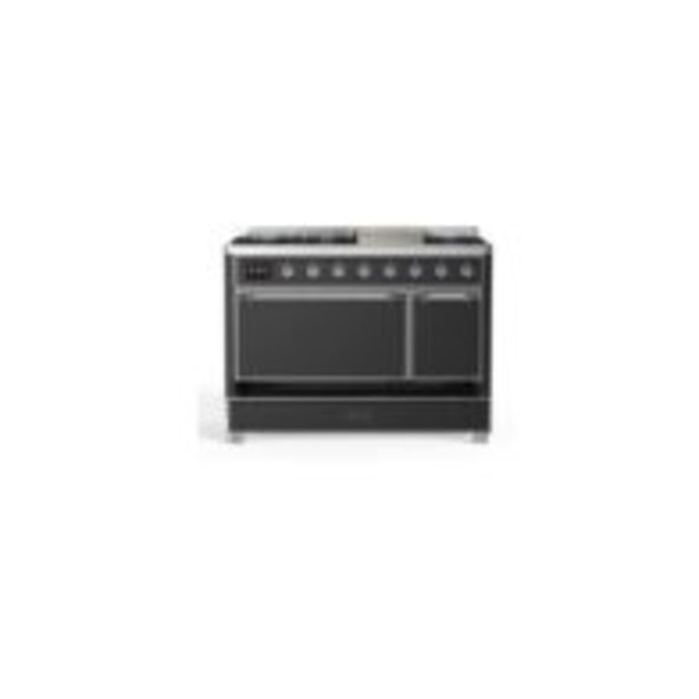 ILVE UM12F Majestic II 48 inch Dual Fuel Range with 8 Black Brass Burners, Griddle