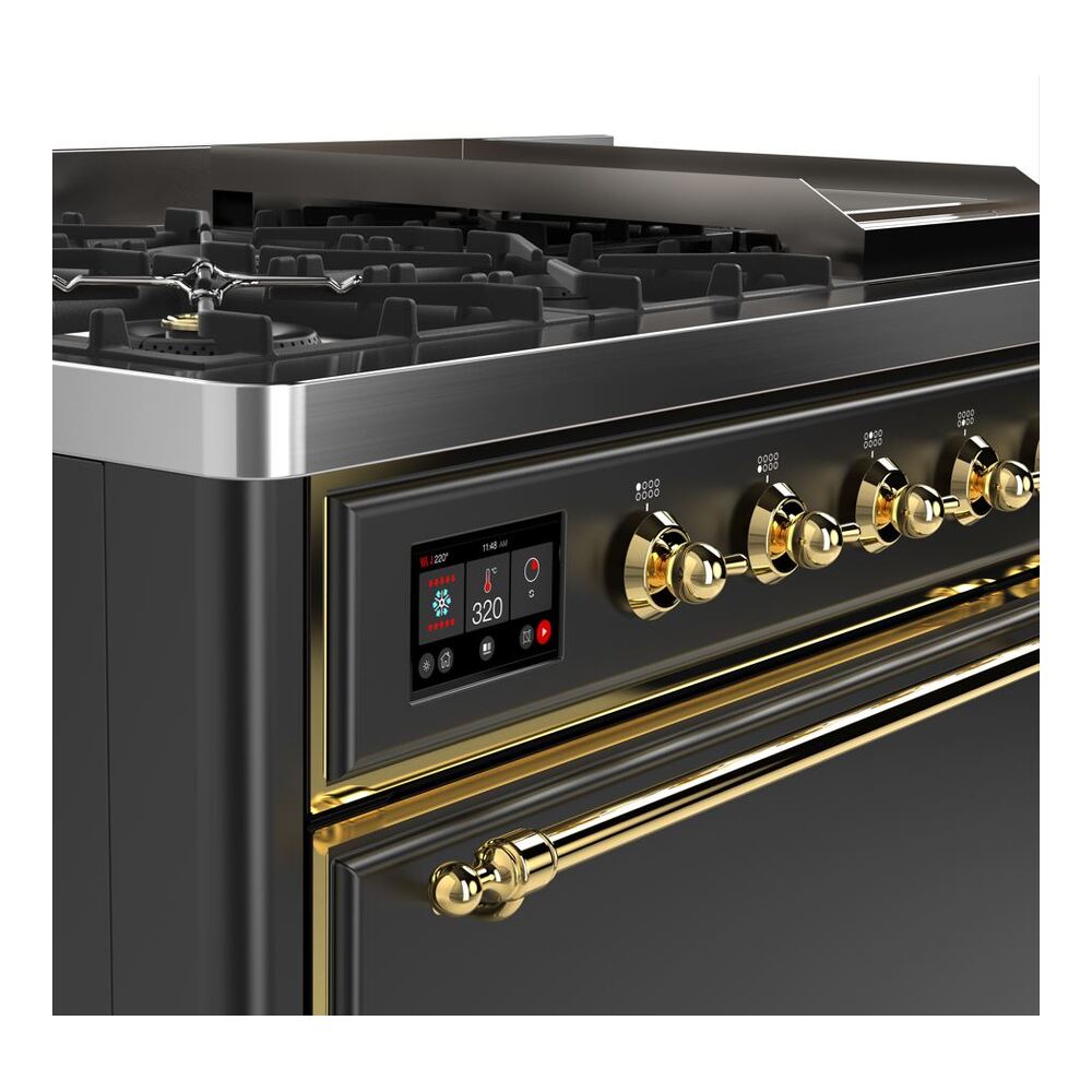 ILVE UM12F Majestic II 48 inch Dual Fuel Range with 8 Black Brass Burners, Griddle