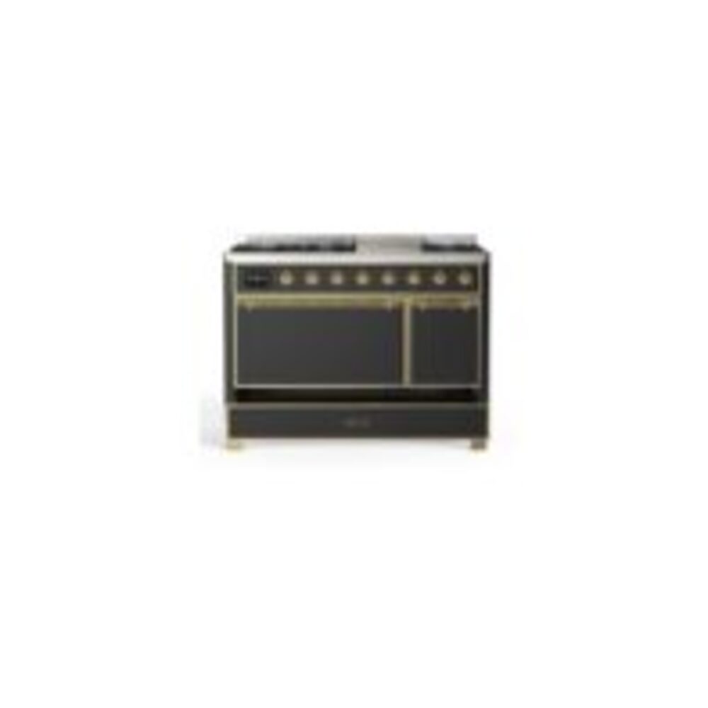 ILVE UM12F Majestic II 48 inch Dual Fuel Range with 8 Black Brass Burners, Griddle
