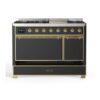 ILVE UM12F Majestic II 48 inch Dual Fuel Range with 8 Black Brass Burners, Griddle