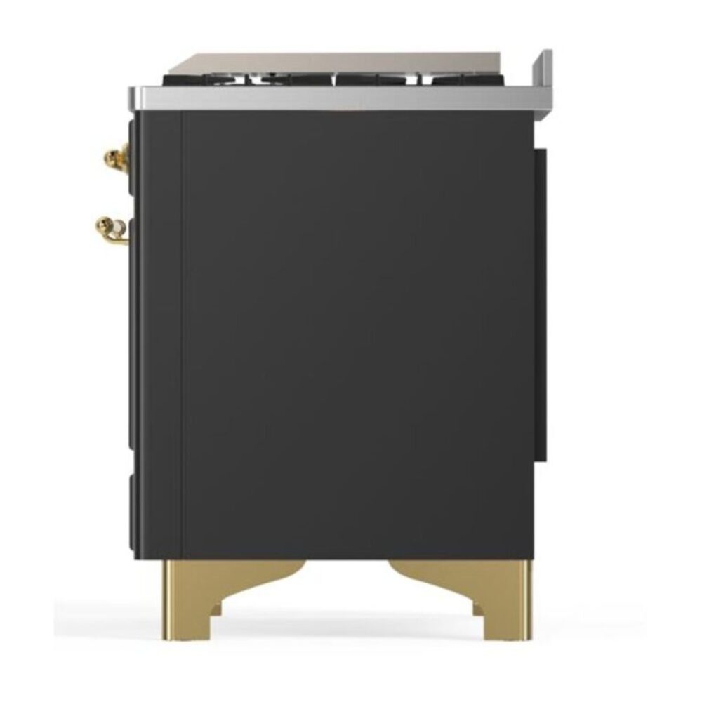 ILVE UM12F Majestic II 48 inch Dual Fuel Range with 8 Black Brass Burners, Griddle