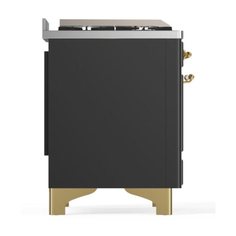 ILVE UM12F Majestic II 48 inch Dual Fuel Range with 8 Black Brass Burners, Griddle