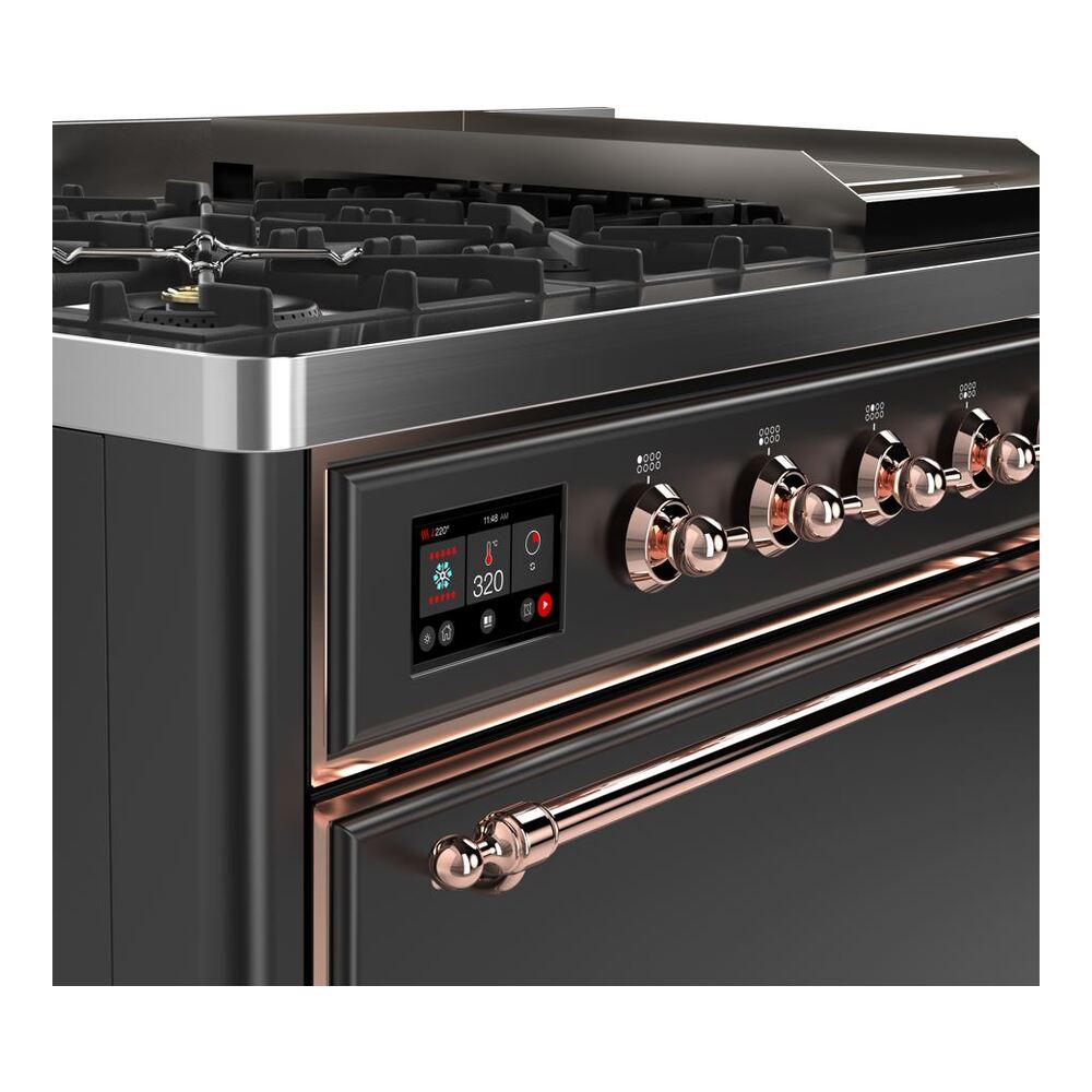 ILVE UM12F Majestic II 48 inch Dual Fuel Range with 8 Black Brass Burners, Griddle