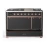 ILVE UM12F Majestic II 48 inch Dual Fuel Range with 8 Black Brass Burners, Griddle