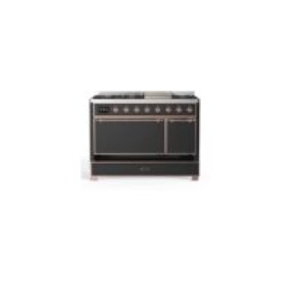 ILVE UM12F Majestic II 48 inch Dual Fuel Range with 8 Black Brass Burners, Griddle