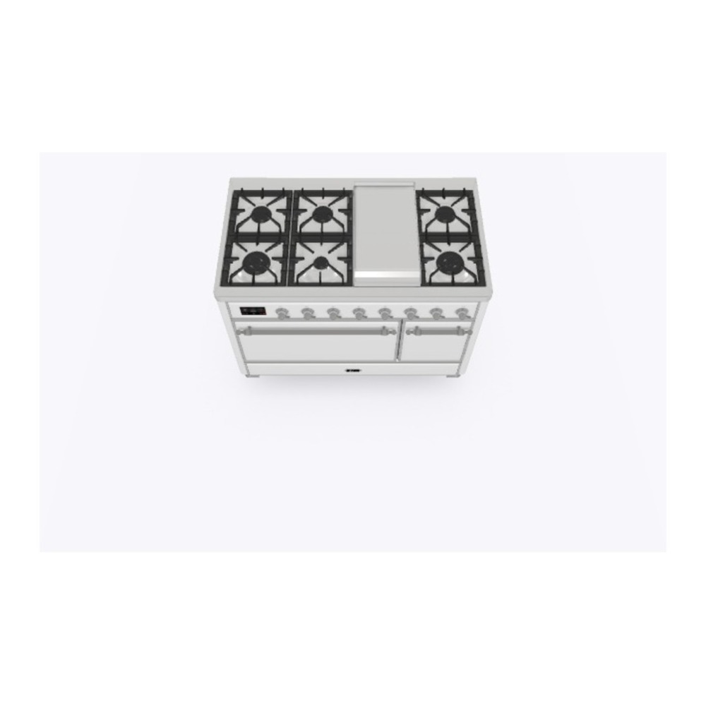 ILVE UM12FDQNS3RAC Majestic II 48 inch Dual Fuel Range with 8 Black Brass Burners, Griddle (Natural Gas, Solid Door, RAL, Chrome) 5 ILVE_UM12FDQNS3RAC_Majestic_II_48"_Dual_Fuel_Range_Top_Angle