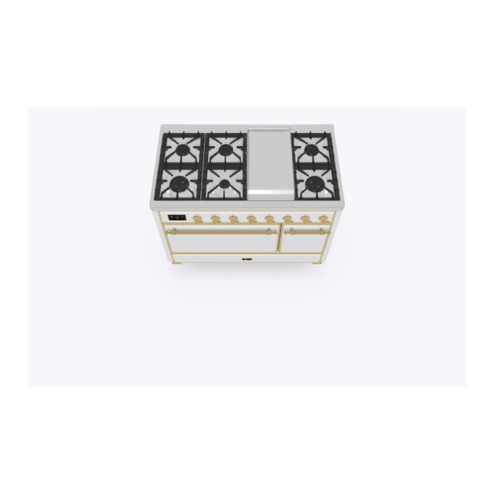ILVE UM12FDQNS3RAGLP Majestic II 48 inch Dual Fuel Range with 8 Black Brass Burners, Griddle (Liquid Propane, Solid Door, RAL, Brass) 5 ILVE_UM12FDQNS3RAGLP_Majestic_II_48"_Dual_Fuel_Range_Top_Angle