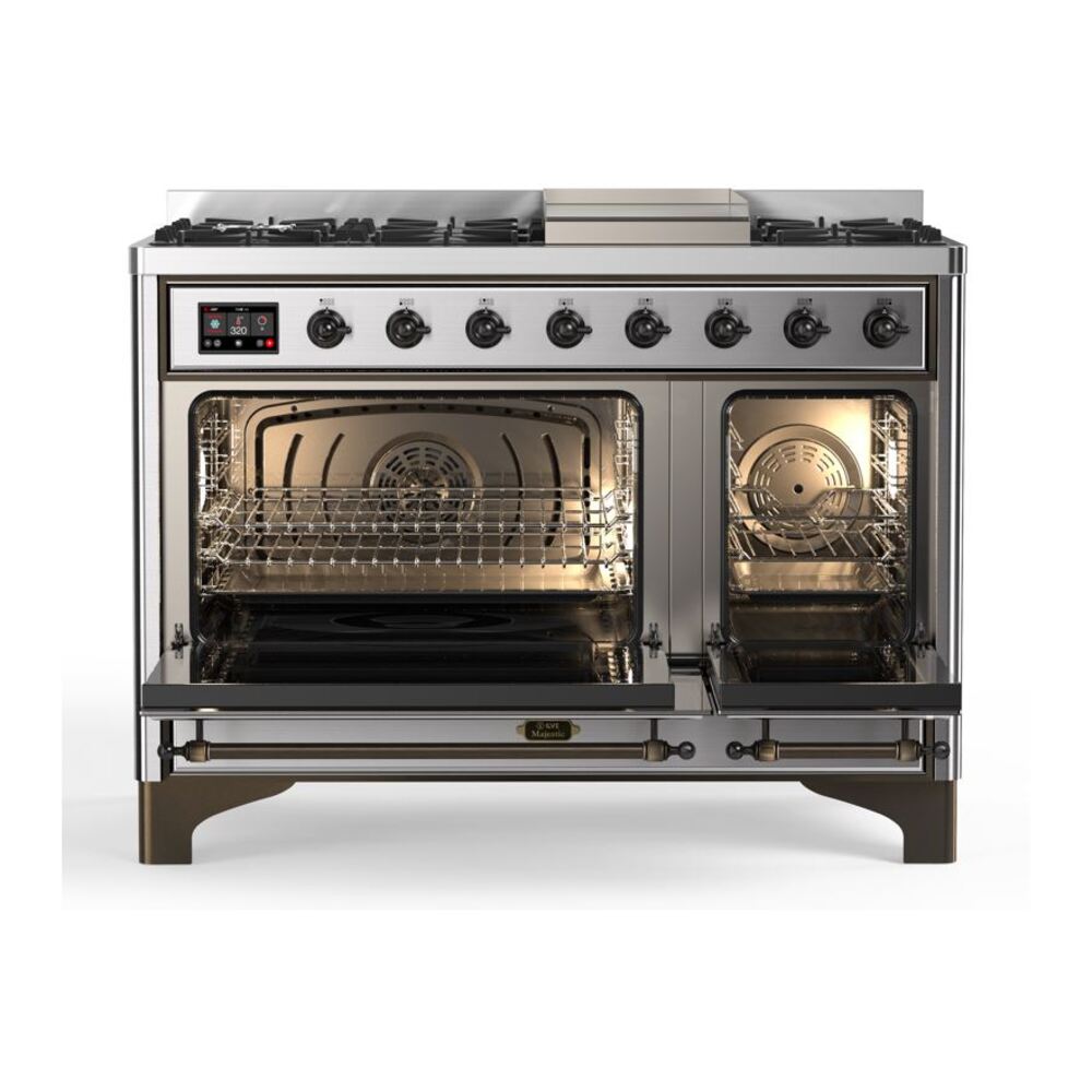 ILVE_UM12FDQNS3SSBLP_Majestic_II_48"_Dual_Fuel_Range_Top_Angle