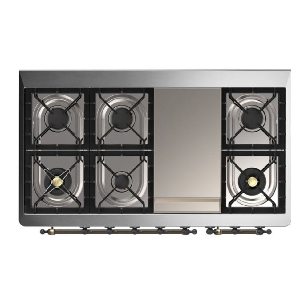 ILVE UM12FDQNS3SSB Majestic II 48 inch Dual Fuel Range with 8 Black Brass Burners, Griddle (Natural Gas, Solid Door, Stainless Steel, Burnished) 12 ILVE UM12F Majestic II 48 inch Dual Fuel Range with 8 Burners, Griddle