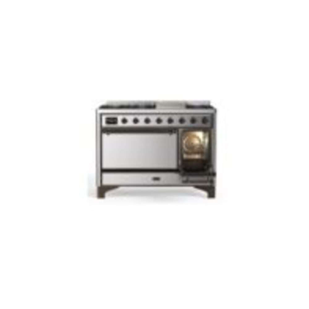 ILVE UM12F Majestic II 48 inch Dual Fuel Range with 8 Black Brass Burners, Griddle