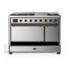 ILVE UM12F Majestic II 48 inch Dual Fuel Range with 8 Black Brass Burners, Griddle
