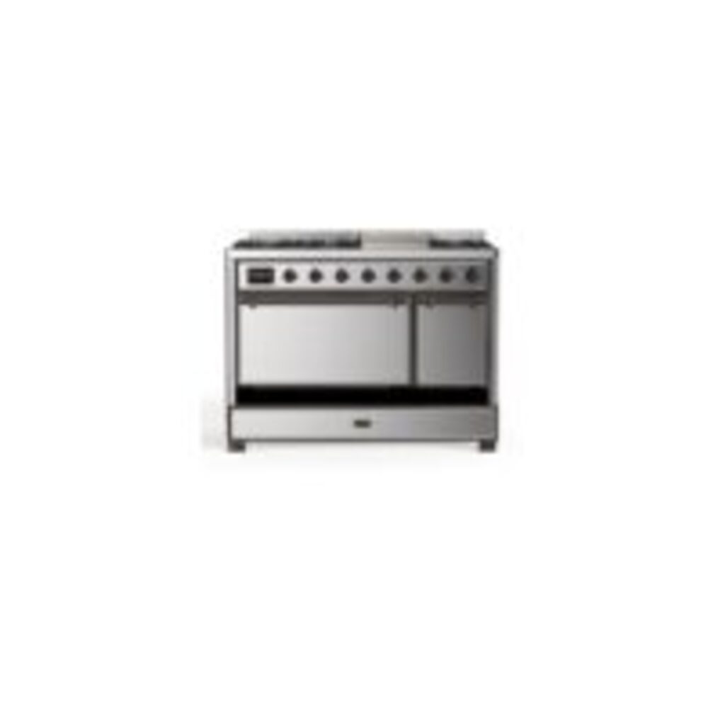 ILVE UM12F Majestic II 48 inch Dual Fuel Range with 8 Black Brass Burners, Griddle