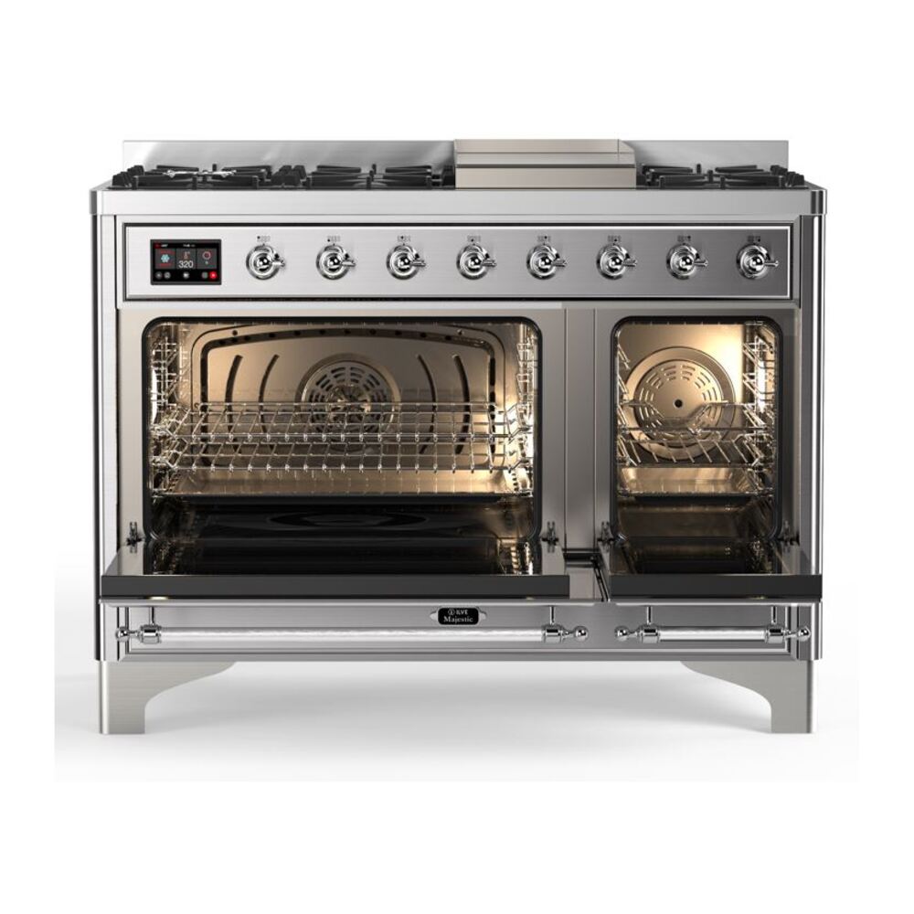 ILVE_UM12FDQNS3SSCLP_Majestic_II_48"_Dual_Fuel_Range_Top_Angle