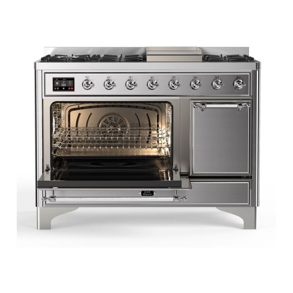 ILVE_UM12FDQNS3SSCLP_Majestic_II_48"_Dual_Fuel_Range_Left_Angle