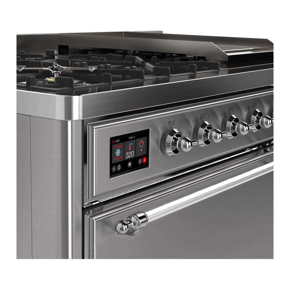 ILVE UM12FDQNS3SSC Majestic II 48 inch Dual Fuel Range with 8 Black Brass Burners, Griddle (Natural Gas, Solid Door, Stainless Steel, Chrome) 6 ILVE UM12F Majestic II 48 inch Dual Fuel Range with 8 Black Brass Burners, Griddle