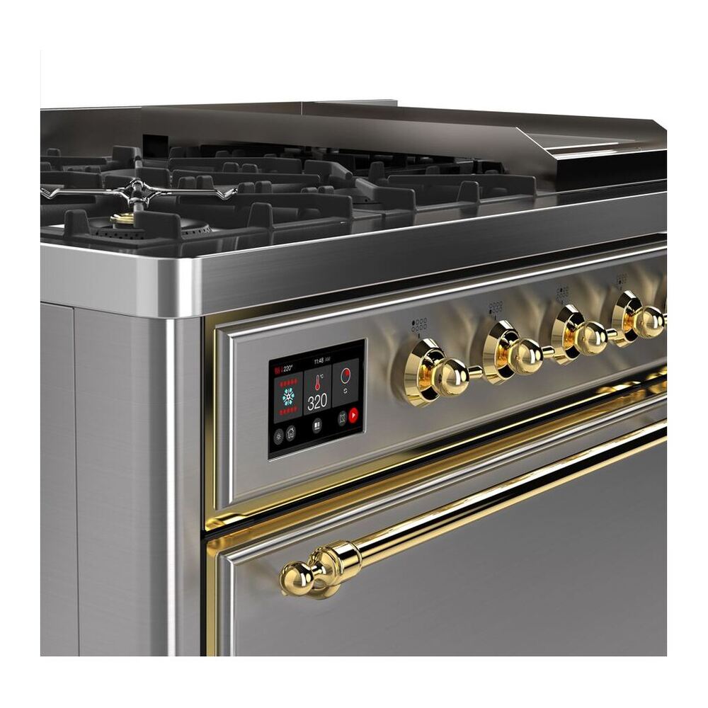 ILVE UM12FDQNS3SSG Majestic II 48 inch Dual Fuel Range with 8 Black Brass Burners, Griddle (Natural Gas, Solid Door, Stainless Steel, Brass) 6 ILVE UM12F Majestic II 48 inch Dual Fuel Range with 8 Black Brass Burners, Griddle