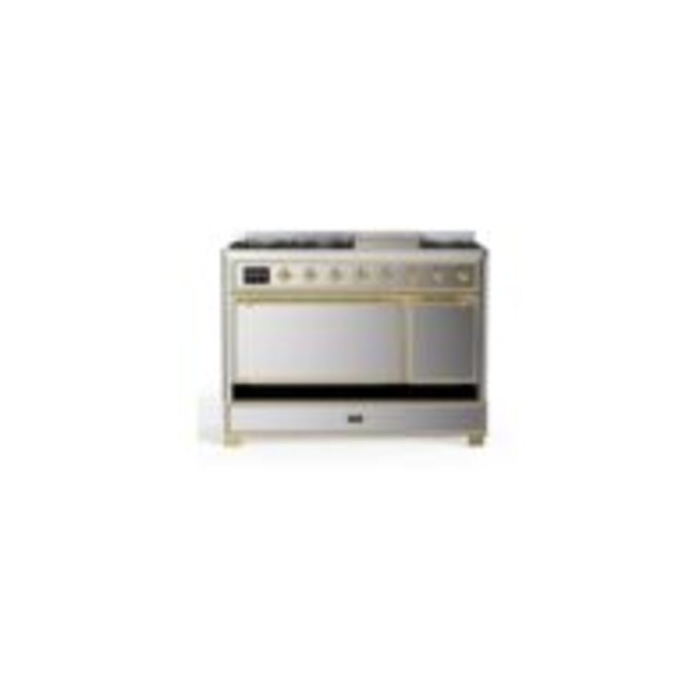 ILVE UM12F Majestic II 48 inch Dual Fuel Range with 8 Black Brass Burners, Griddle