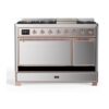 ILVE UM12F Majestic II 48 inch Dual Fuel Range with 8 Black Brass Burners, Griddle