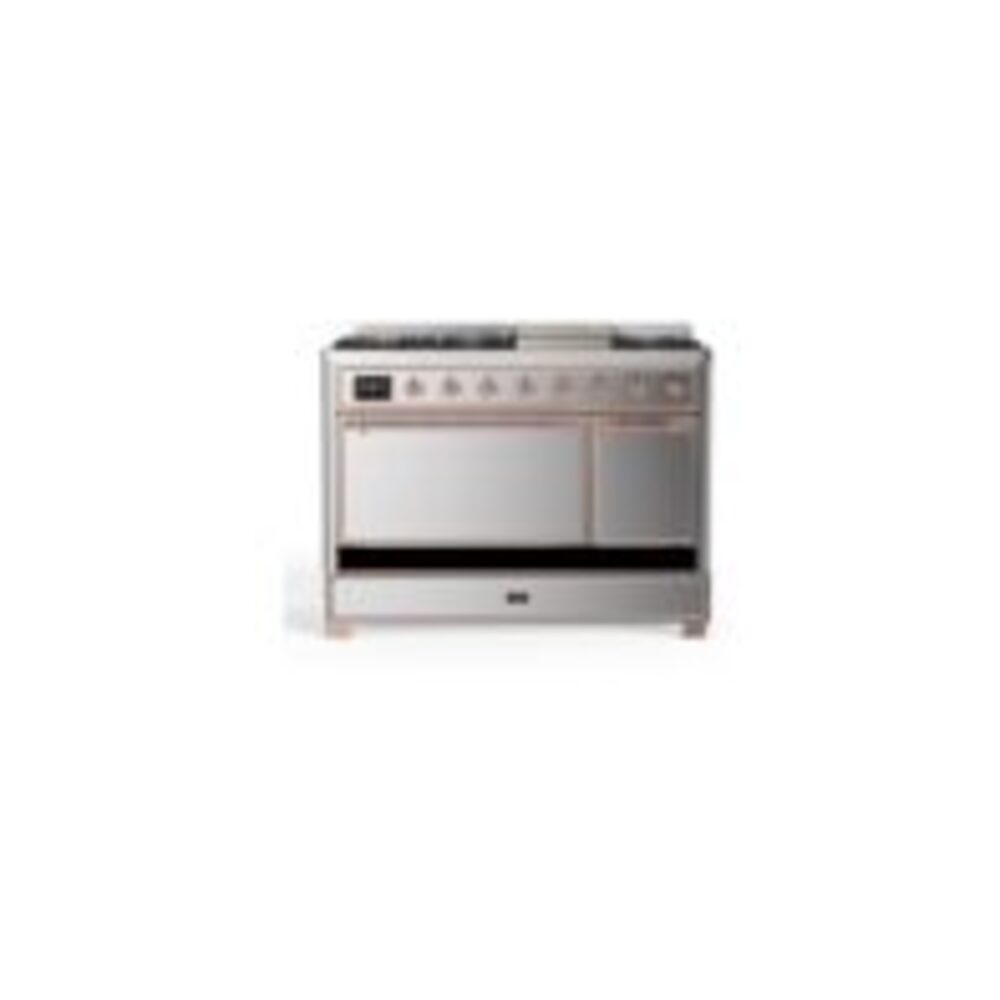 ILVE UM12F Majestic II 48 inch Dual Fuel Range with 8 Black Brass Burners, Griddle