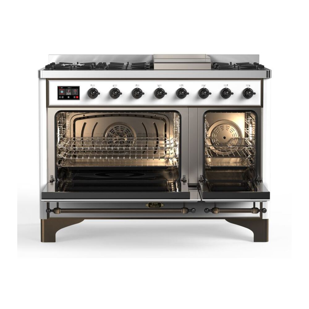 ILVE_UM12FDQNS3WHBLP_Majestic_II_48"_Dual_Fuel_Range_Top_Angle