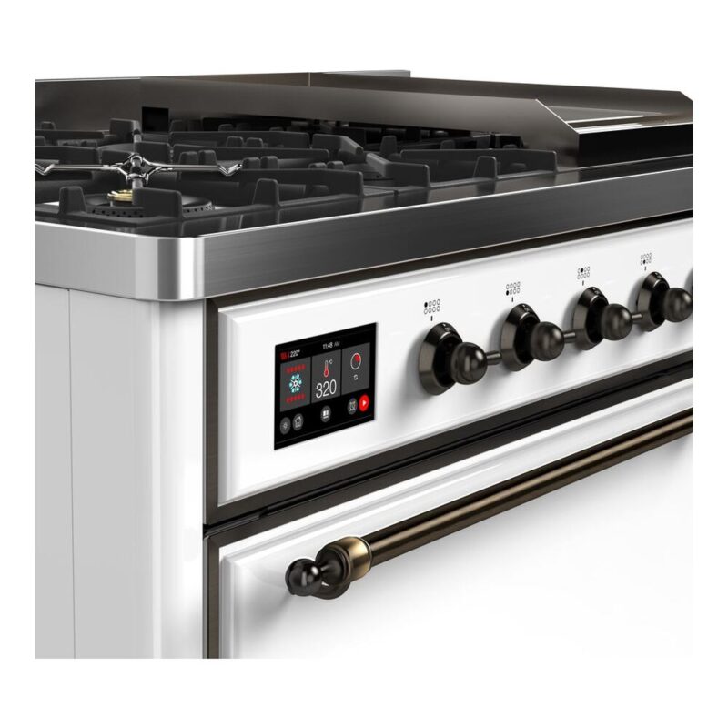 ILVE UM12F Majestic II 48 inch Dual Fuel Range with 8 Black Brass Burners, Griddle
