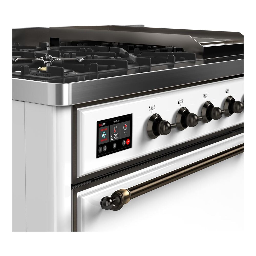 ILVE UM12F Majestic II 48 inch Dual Fuel Range with 8 Black Brass Burners, Griddle