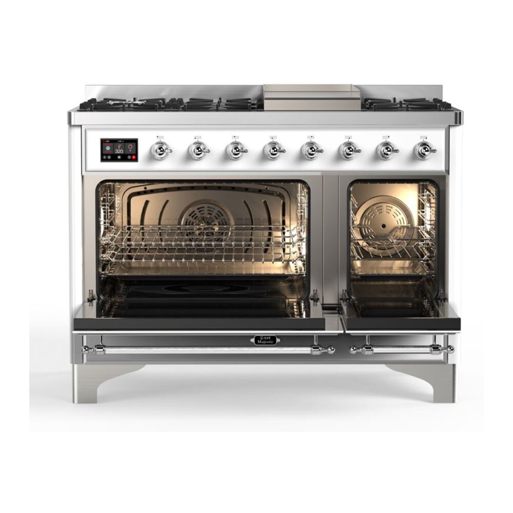 ILVE_UM12FDQNS3WHCLP_Majestic_II_48"_Dual_Fuel_Range_Top_Angle