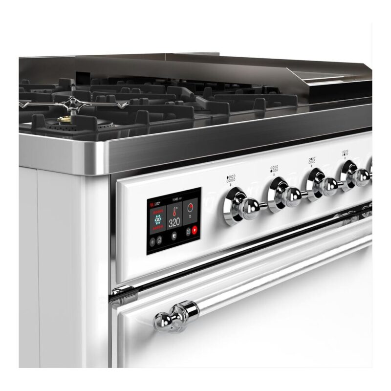 ILVE UM12F Majestic II 48 inch Dual Fuel Range with 8 Black Brass Burners, Griddle