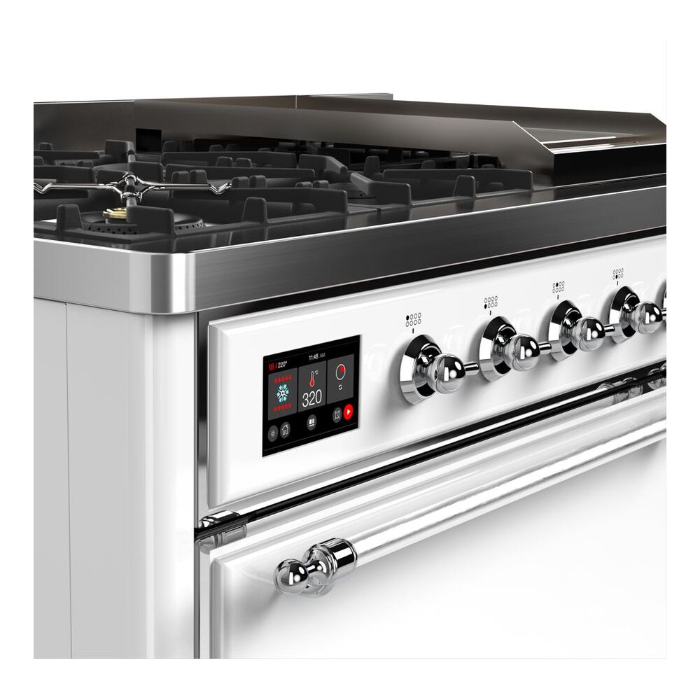 ILVE UM12F Majestic II 48 inch Dual Fuel Range with 8 Black Brass Burners, Griddle