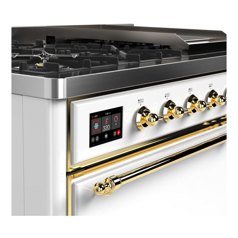 ILVE UM12F Majestic II 48 inch Dual Fuel Range with 8 Black Brass Burners, Griddle