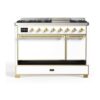 ILVE UM12F Majestic II 48 inch Dual Fuel Range with 8 Black Brass Burners, Griddle