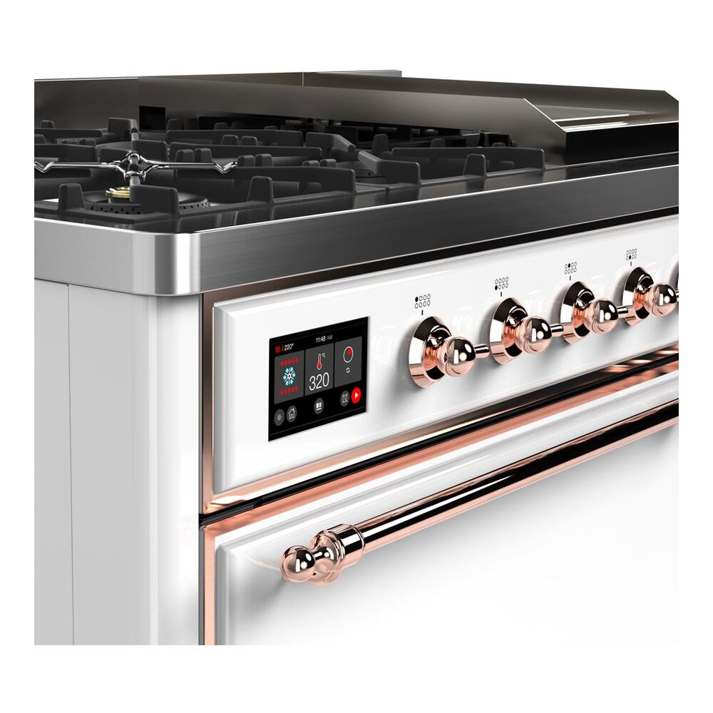 ILVE UM12F Majestic II 48 inch Dual Fuel Range with 8 Black Brass Burners, Griddle