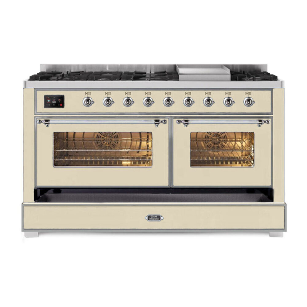 ILVE_UM15FDNS3AWCLP_Majestic_II_60"_Dual_Fuel_Range_drawer-opened