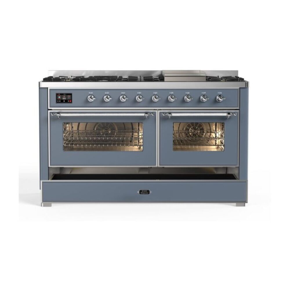 ILVE_UM15FDNS3BGCLP_Majestic_II_60"_Dual_Fuel_Range_drawer_opened