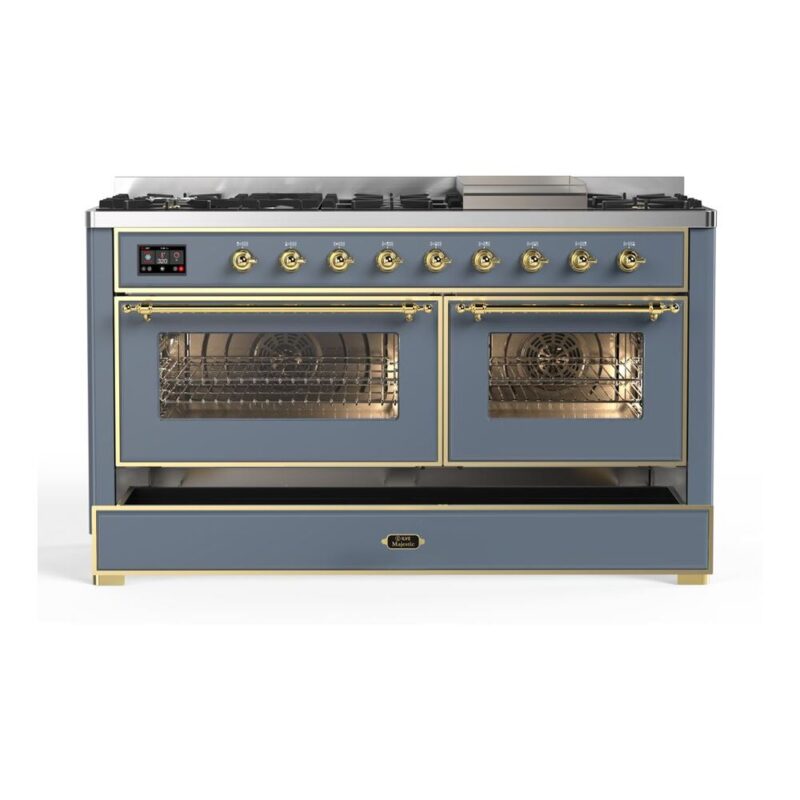 ILVE_UM15FDNS3BGG_Majestic_II_60"_Dual_Fuel_Range_drawer_opened