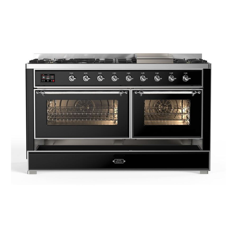 ILVE_UM15FDNS3BKC_Majestic_II_60"_Dual_Fuel_Range_drawer_opened